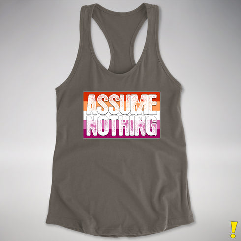 Assume Nothing Lesbian Pride Flag Racerback Tank - Dark Grey